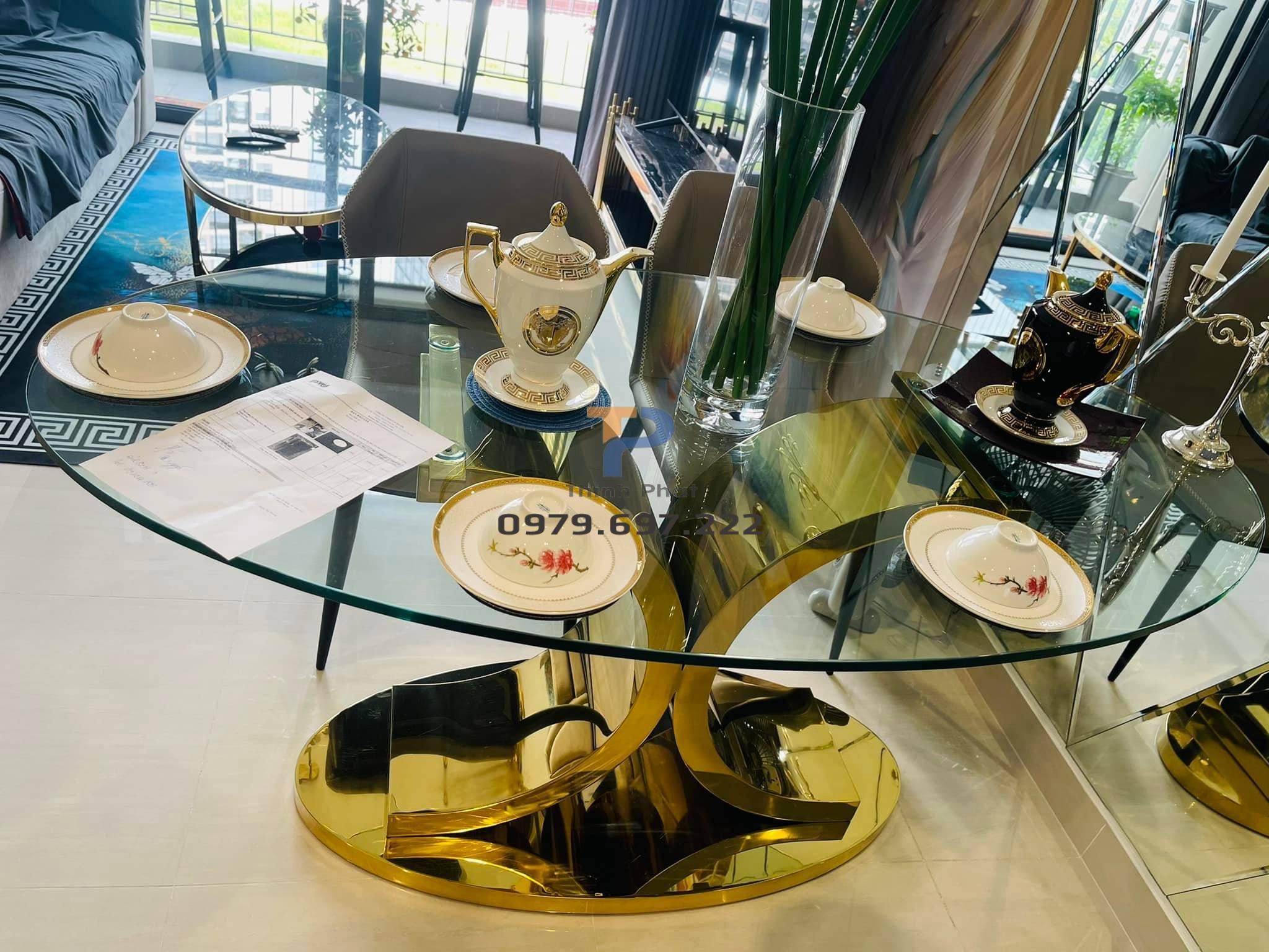 Bàn ăn inox mạ vàng TP 021 Bàn ăn inox mạ vàng TP 021