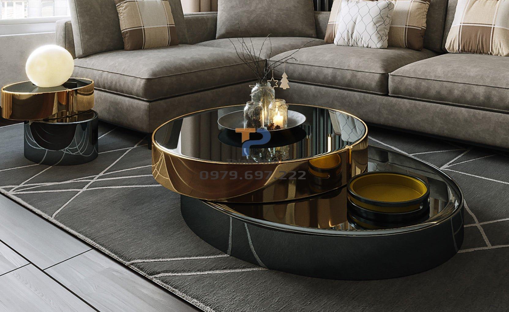 Bàn trà sofa inox mạ vàng TP 006 Bàn trà sofa inox mạ vàng TP 006
