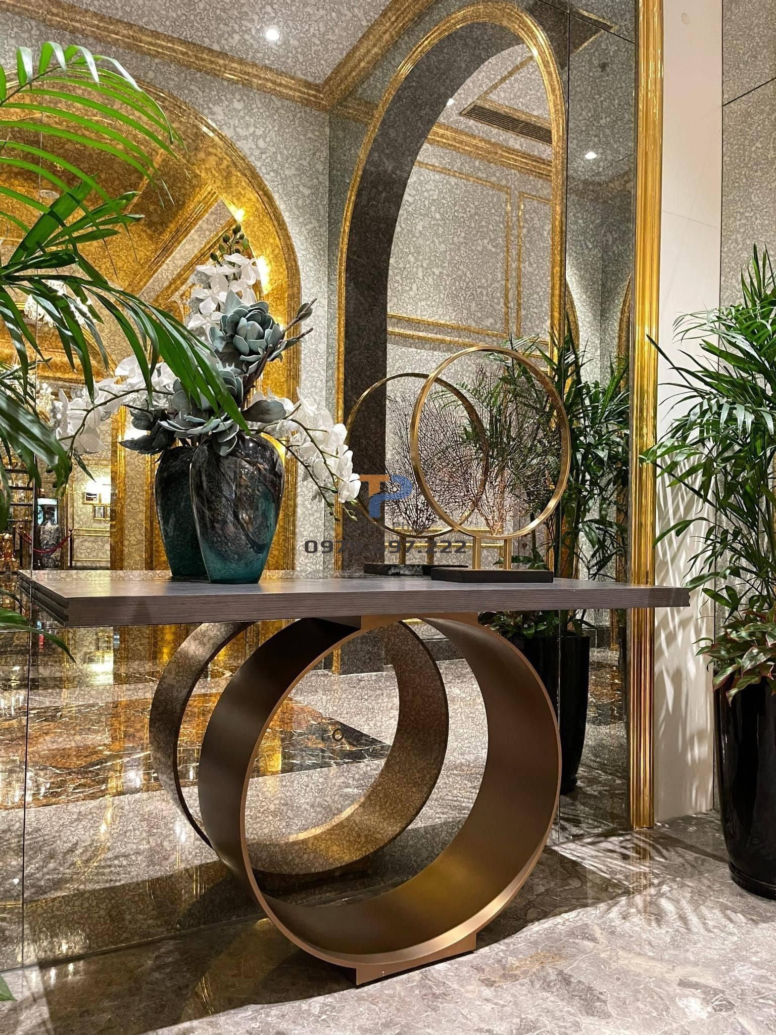 Bàn console inox mạ vàng TP 007 Bàn console inox mạ vàng TP 007