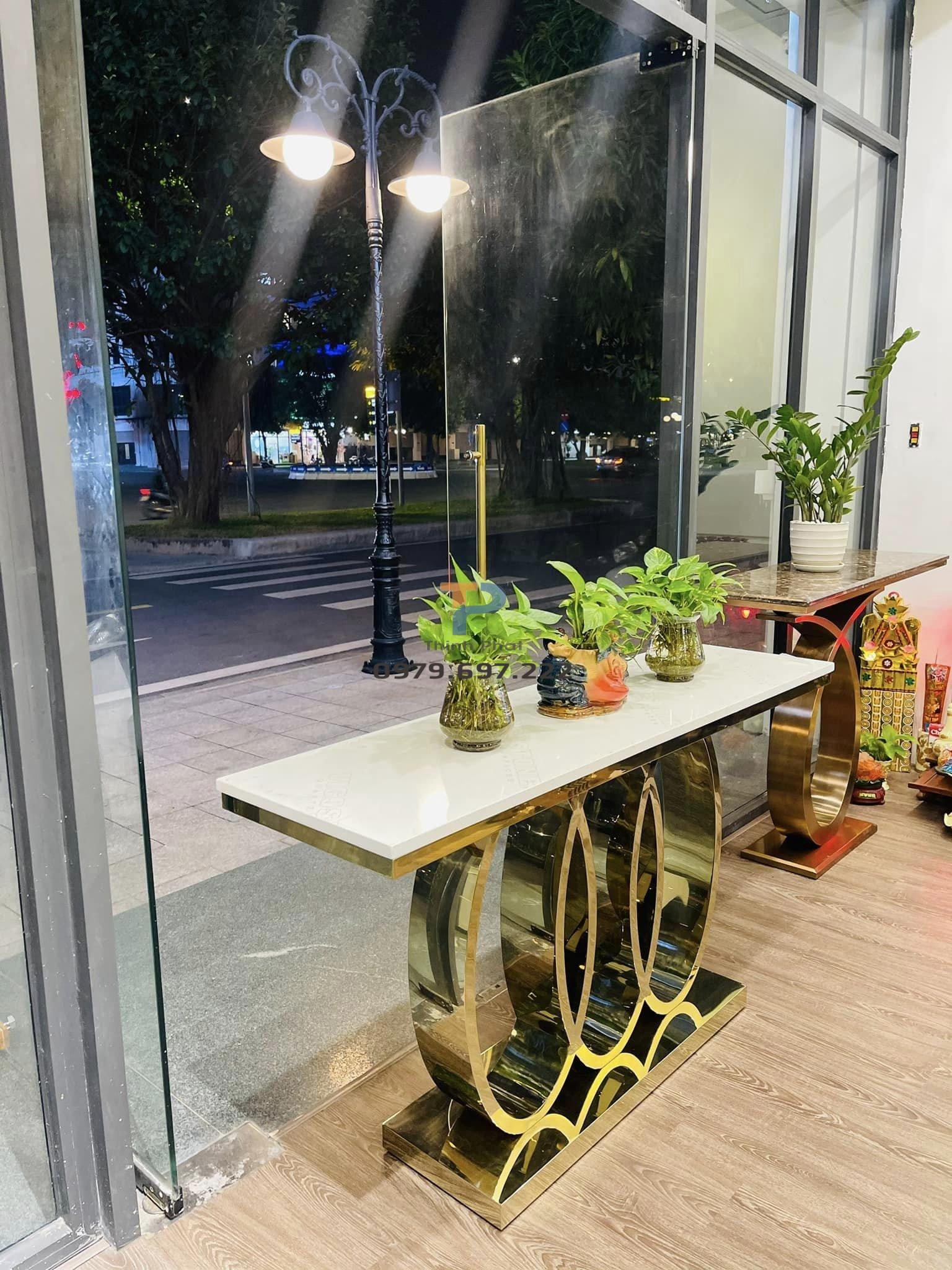 Bàn console inox mạ vàng TP 019 Bàn console inox mạ vàng TP 019